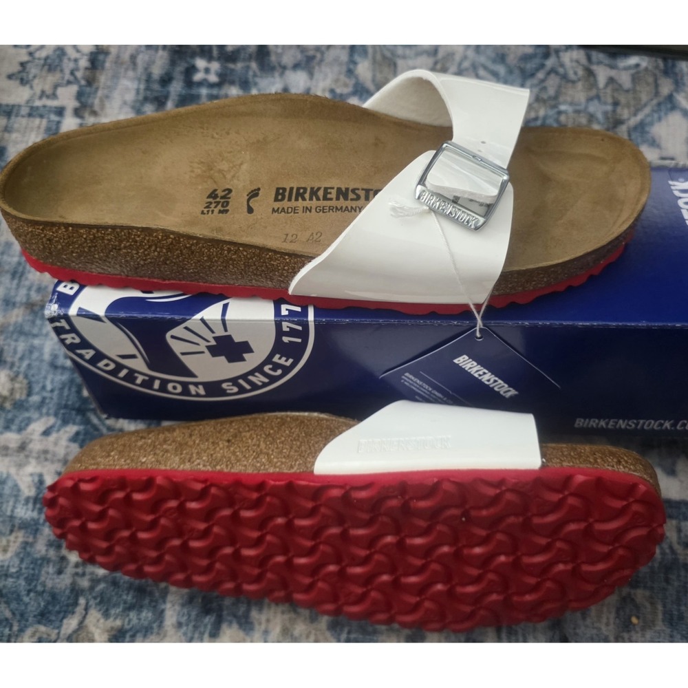 Birkenstock Madrid Womens White Patient Red Bottoms Leather Sandals Size 42 NWTS